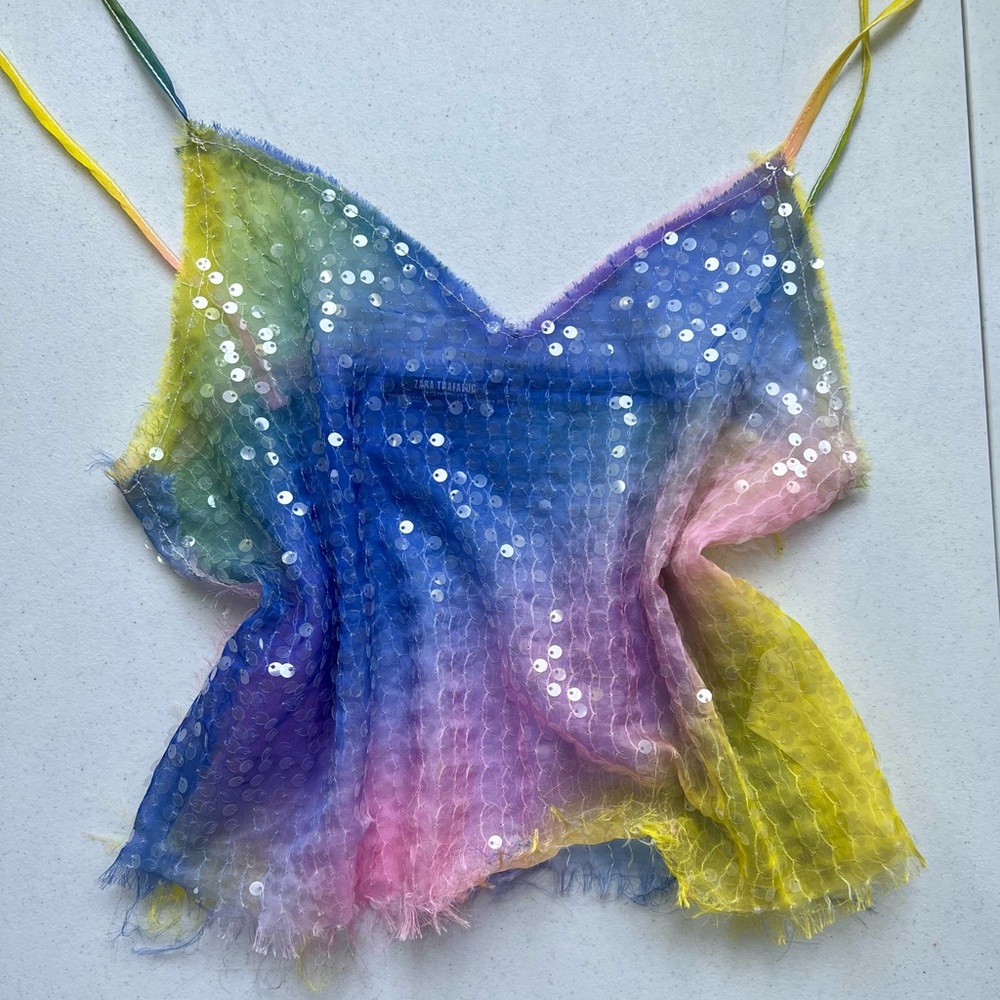 Zara Trafaluc Rainbow Sequin Mesh Cami 🌈✨